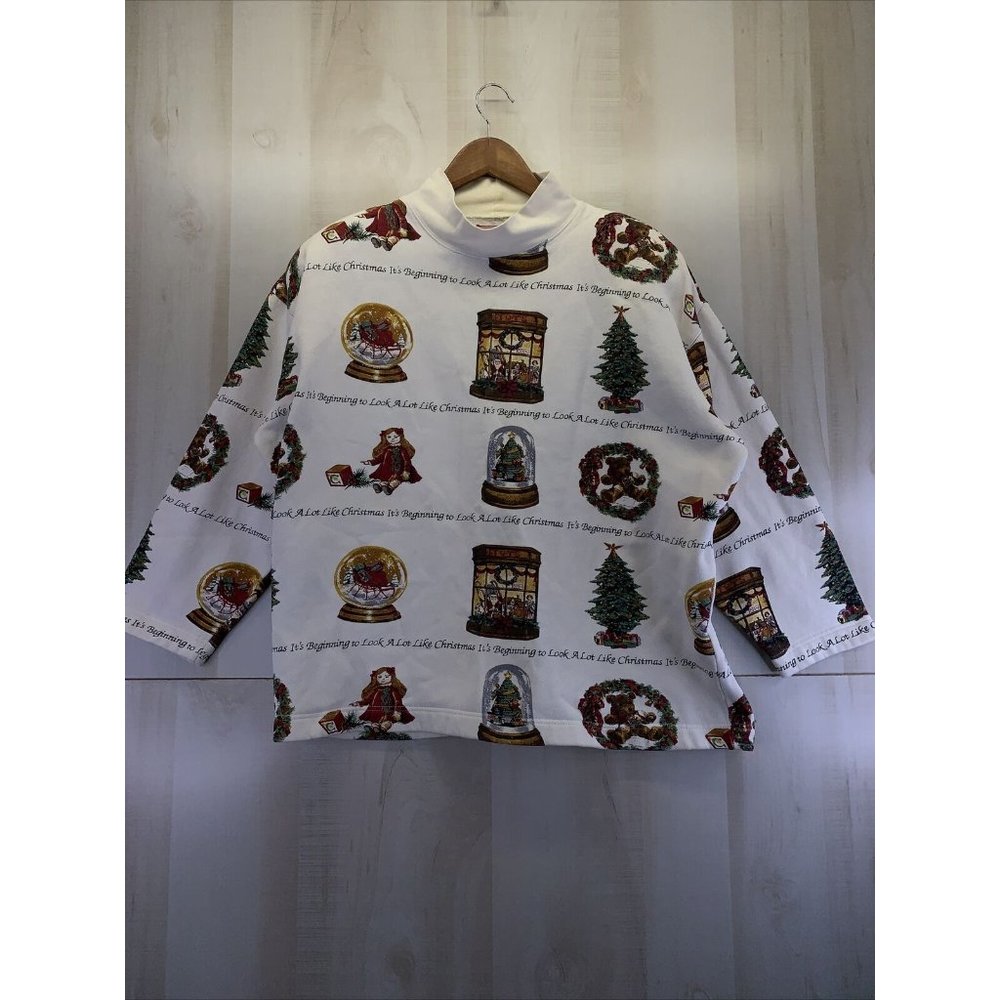 Vintage Y2K Cambridge Country Store Womens Christmas Print 3/4 Sleeve Sweater XL